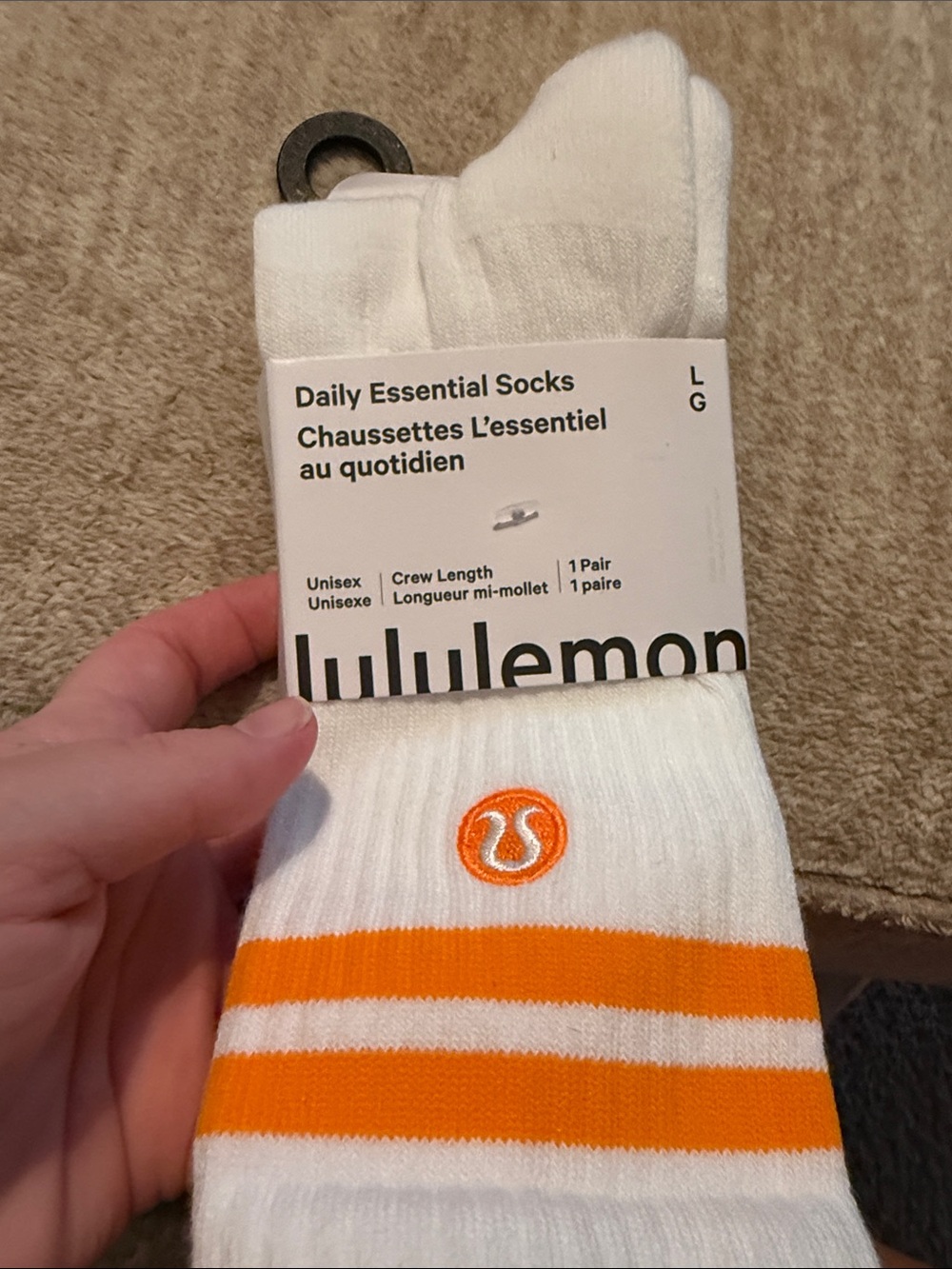 lululemon athletica White Crew Socks with Orange Stripes